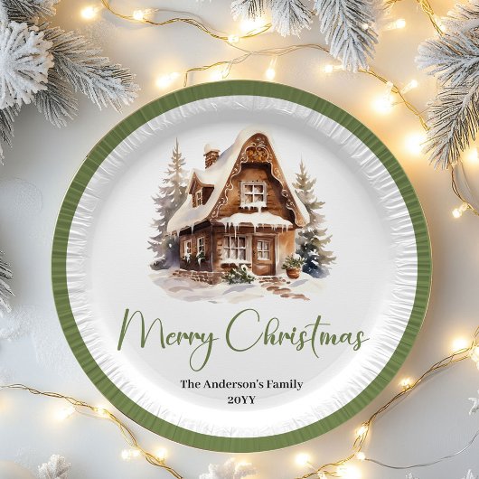 Neutral Pastel Christmas Personalized Family Plate ペーパープレート