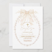 Neutral Pearl Oval Watercolor Girl Christening 招待状 (正面)