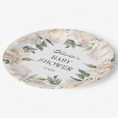 Neutral Peony Wreath Garden Baby Shower ペーパープレート (アングル)