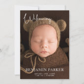 Neutral Photo Birth Announcement with Script 案内状 (正面)