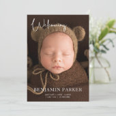 Neutral Photo Birth Announcement with Script 案内状 (スタンド正面)