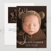 Neutral Photo Birth Announcement with Script 案内状 (正面/裏面)