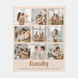 Neutral Photo Collageモダンファミリ名 フリースブランケット