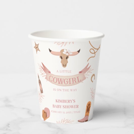 Neutral Pink Boho Wild West Cowgirl Baby Shower 紙コップ (正面)