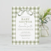 Neutral Preppy Sage Bow Baby Shower 招待状 (スタンド正面)