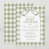 Neutral Preppy Sage Bow Baby Shower 招待状 (正面/裏面)