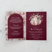 Neutral Pumpkin Floral QR Code Burgundy Wedding 招待状 (内部)