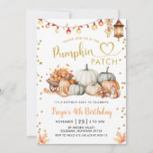 Neutral Pumpkin Patch Gold Glitter Birthday  招待状 (正面)