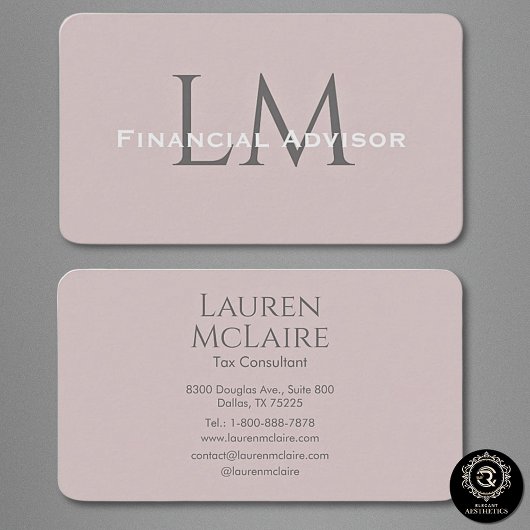 Neutral Rose Taupe Monogram Business Card 名刺