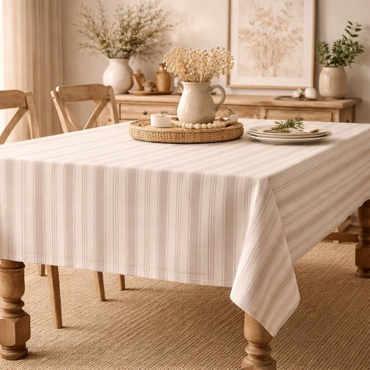 Neutral Rustic Farmhouse Striped Beige & Taupe テーブルクロス