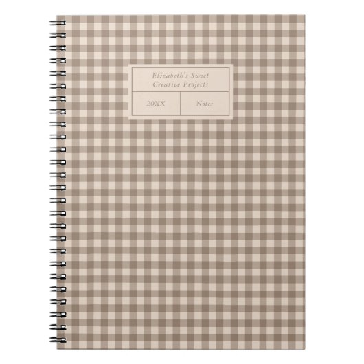 Neutral Rustic Gingham Small Business ノートブック (正面)