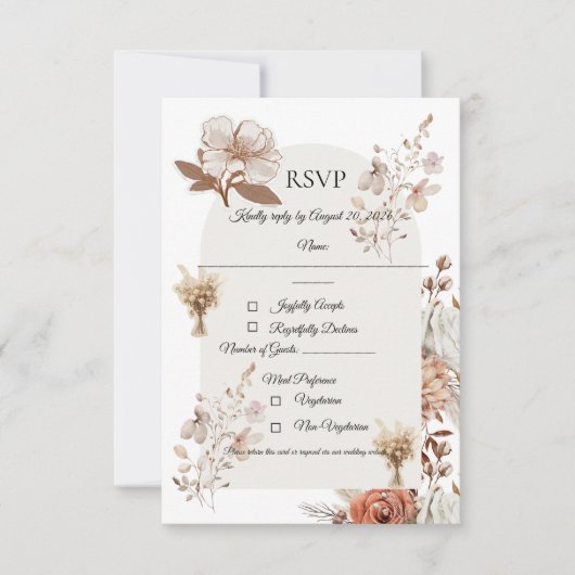 Neutral Rustic Wedding Response Card 出欠カード (正面)
