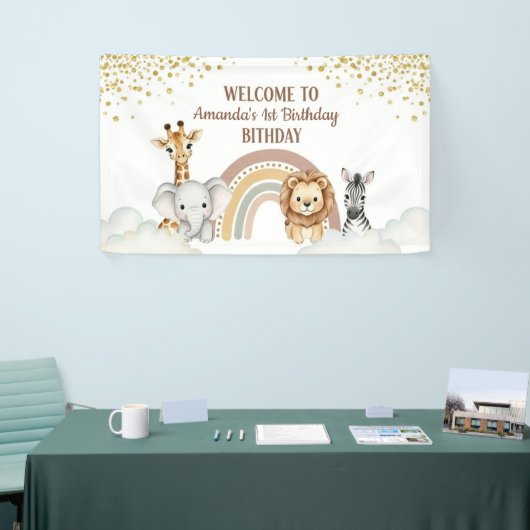 Neutral Safari Animals 1st Birthday Welcome Banner 横断幕 (トレードショー)
