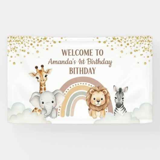 Neutral Safari Animals 1st Birthday Welcome Banner 横断幕 (横)