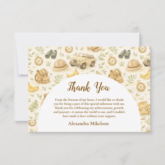 Neutral Safari Animals Wild One First Birthday サンキューカード (正面)
