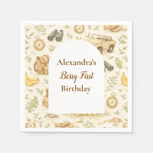 Neutral Safari Animals Wild One First Birthday スタンダードカクテルナプキン (正面)