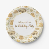 Neutral Safari Animals Wild One First Birthday ペーパープレート (正面)
