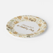 Neutral Safari Animals Wild One First Birthday ペーパープレート (アングル)