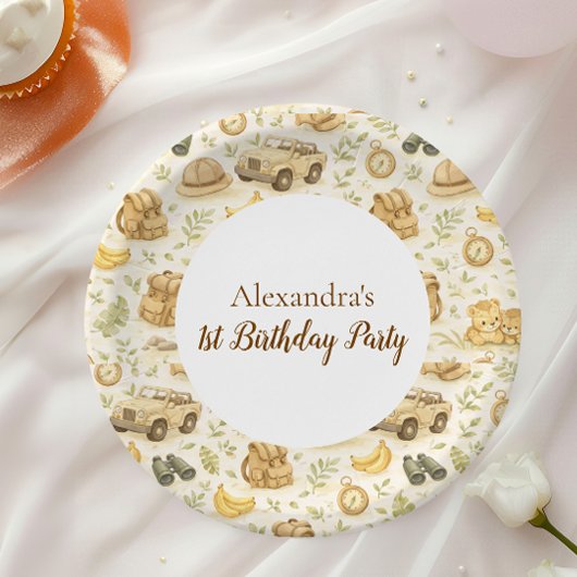 Neutral Safari Animals Wild One First Birthday ペーパープレート