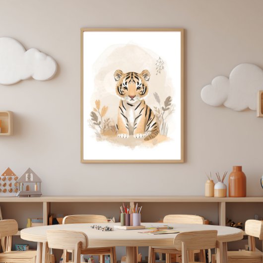 Neutral Safari Boho Tiger Nursery Kids ポスター