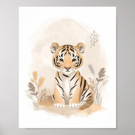 Neutral Safari Boho Tiger Nursery Kids ポスター (正面)