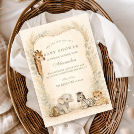 Neutral Safari Jungle Animals Baby Shower 招待状