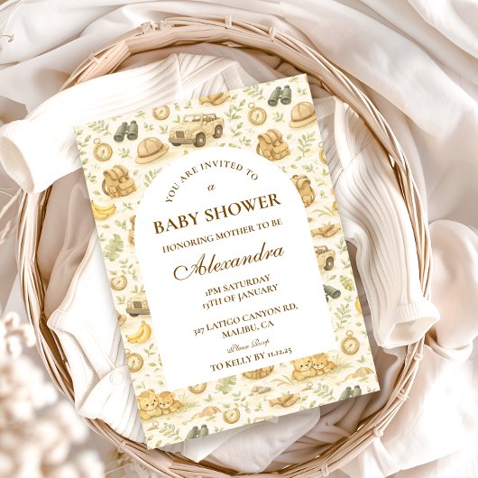 Neutral Safari Jungle Baby Shower 招待状
