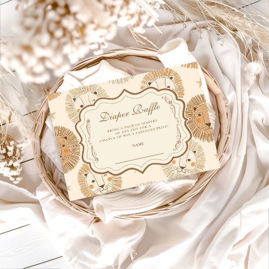 Neutral Safari Lion Baby Shower Diapper Raffle エンクロージャーカード