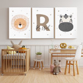Neutral Safari Nursery Wall Art Set Lion Zebra