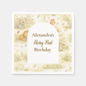 Neutral Safari Wild One Floral First Birthday スタンダードカクテルナプキン (正面)