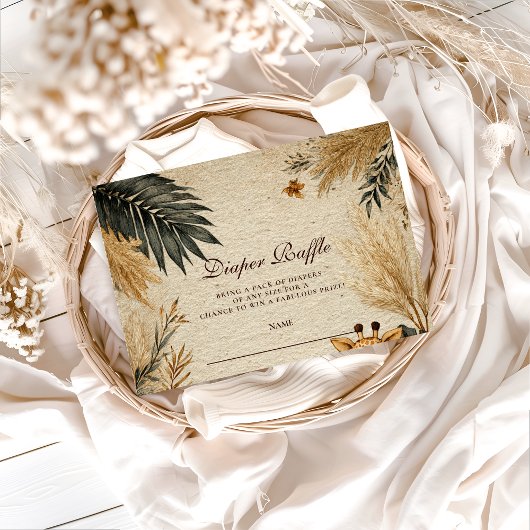 Neutral Safari Woodland Baby Shower Diapper Raffle エンクロージャーカード
