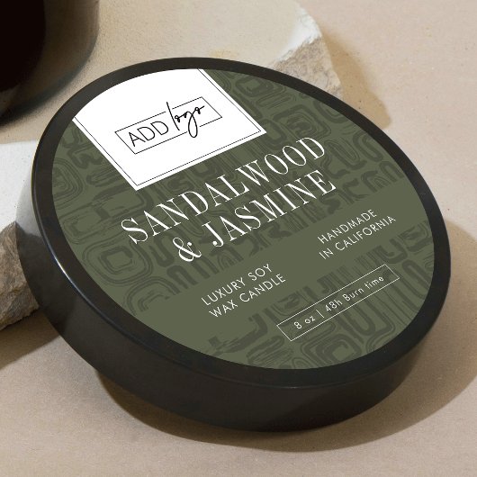 Neutral Sage Green Pattern Logo Soy Candle Jar Lid ラウンドシール