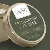 Neutral Sage Green Pattern Logo Soy Candle Jar Lid ラウンドシール