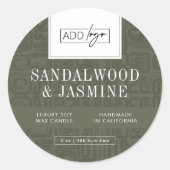 Neutral Sage Green Pattern Logo Soy Candle Jar Lid ラウンドシール (正面)