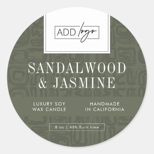 Neutral Sage Green Pattern Logo Soy Candle Jar Lid ラウンドシール (正面)