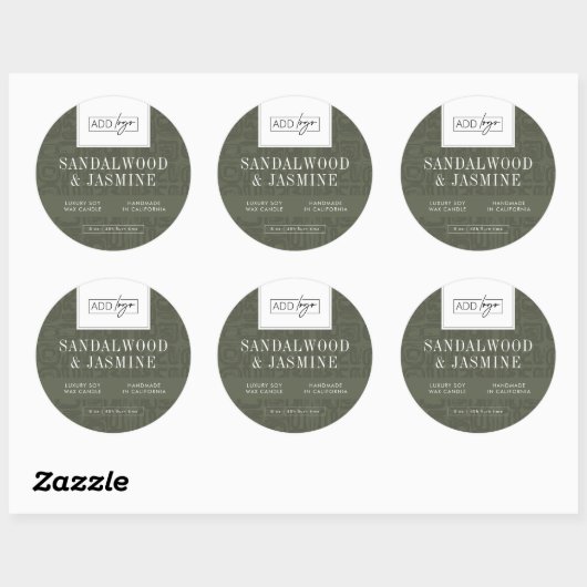 Neutral Sage Green Pattern Logo Soy Candle Jar Lid ラウンドシール (シート)
