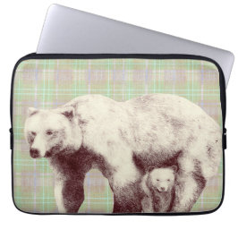  Neutral Sage Plaid Bear ラップトップスリーブ