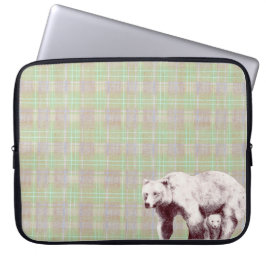 Neutral Sage Plaid Bear ラップトップスリーブ