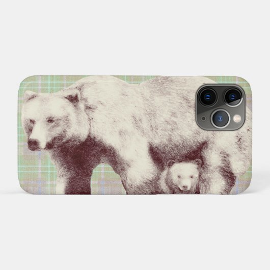  Neutral Sage Plaid Bear Case-Mate iPhoneケース (裏面(横))