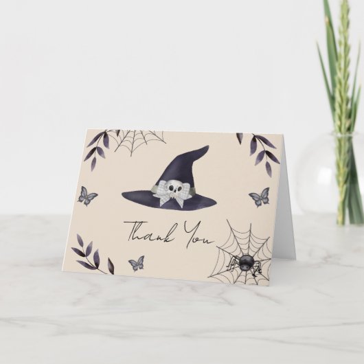 Neutral Simple Little Boo Witch Hat Baby Shower サンキューカード (正面)