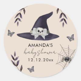 Neutral Simple Little Boo Witch Hat Baby Shower ラウンドシール