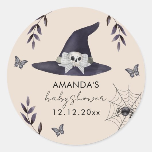 Neutral Simple Little Boo Witch Hat Baby Shower ラウンドシール (正面)