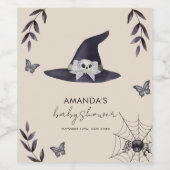 Neutral Simple Little Boo Witch Hat Baby Shower ワインラベル (シングルラベル)