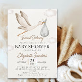 Neutral Stork Baby Shower – Sky with White Stork 招待状