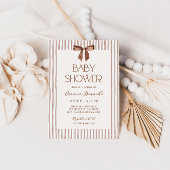 Neutral Striped Bow Baby Shower 招待状