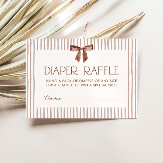 Neutral Striped Bow Diaper Raffle エンクロージャーカード