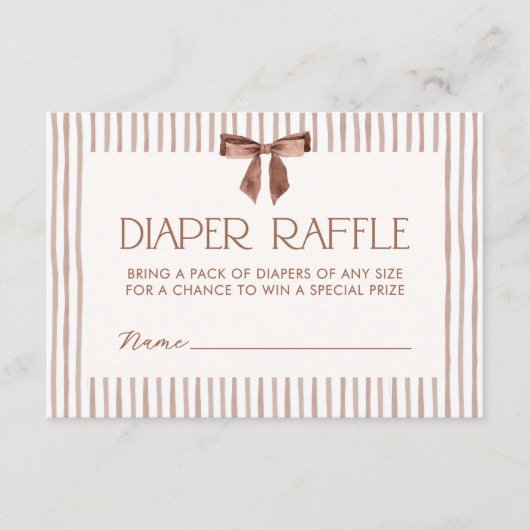 Neutral Striped Bow Diaper Raffle エンクロージャーカード (正面)