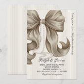 Neutral Striped Bow Girl Baby Shower 招待状 (正面/裏面)