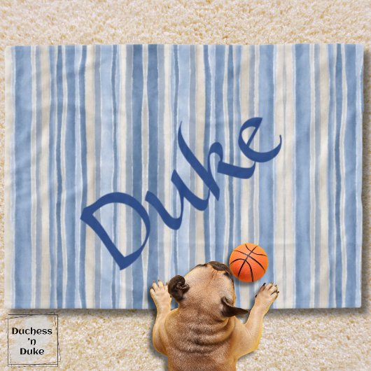 Neutral Striped Pattern Blue Beige Pet Blanket  フリースブランケット