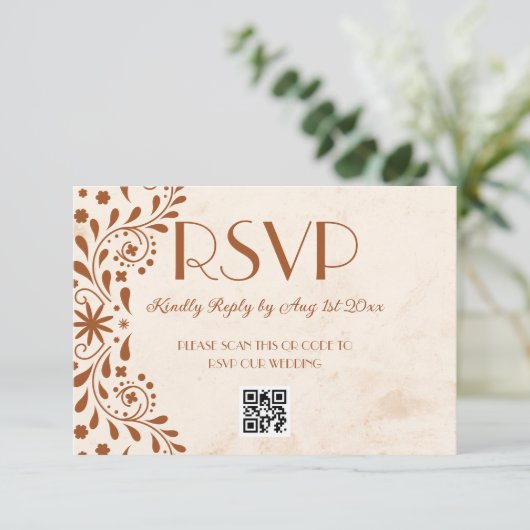 Neutral Talavera Floral Wedding QR code 出欠カード (スタンド正面)